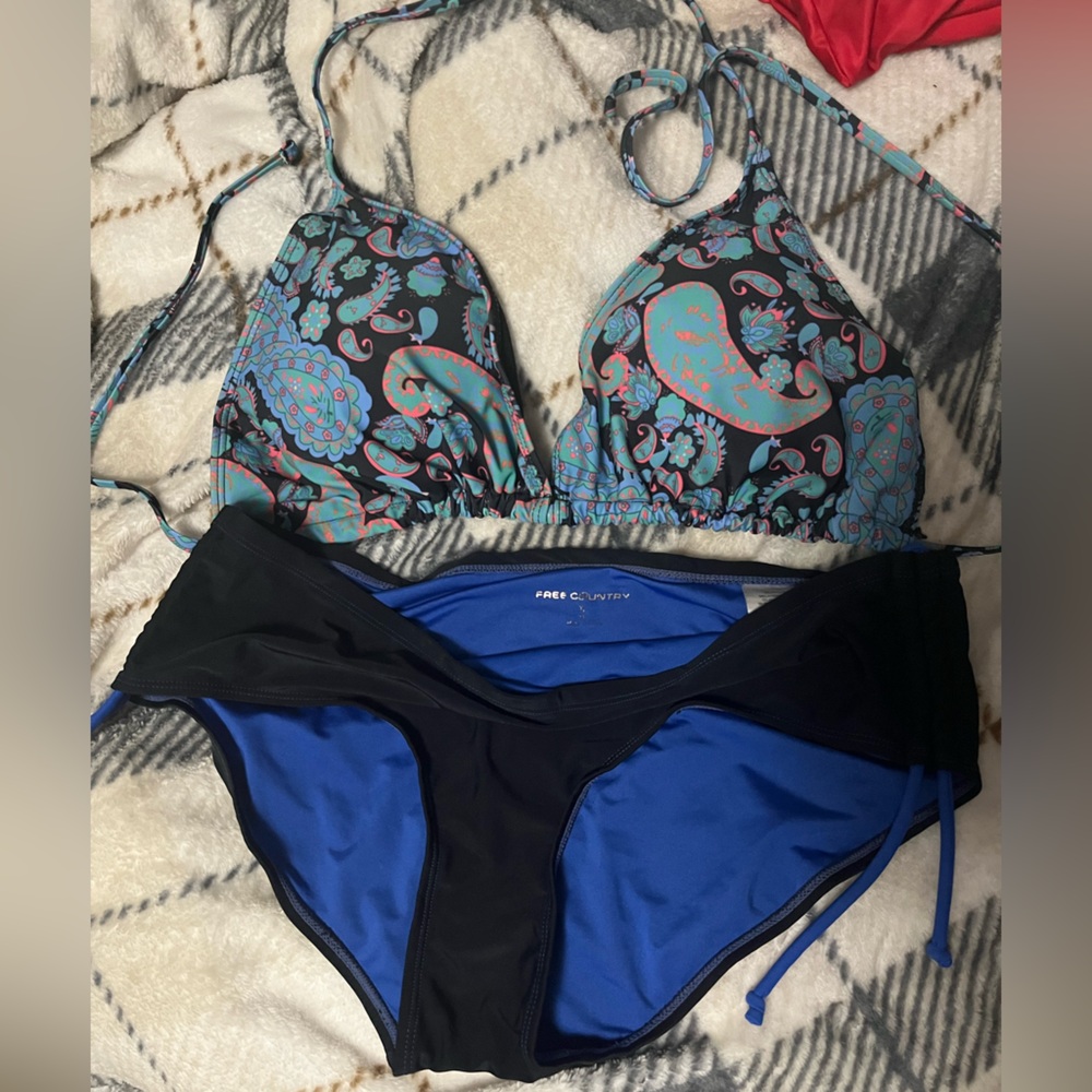 Free Country Blue and Black Paisley Bikini